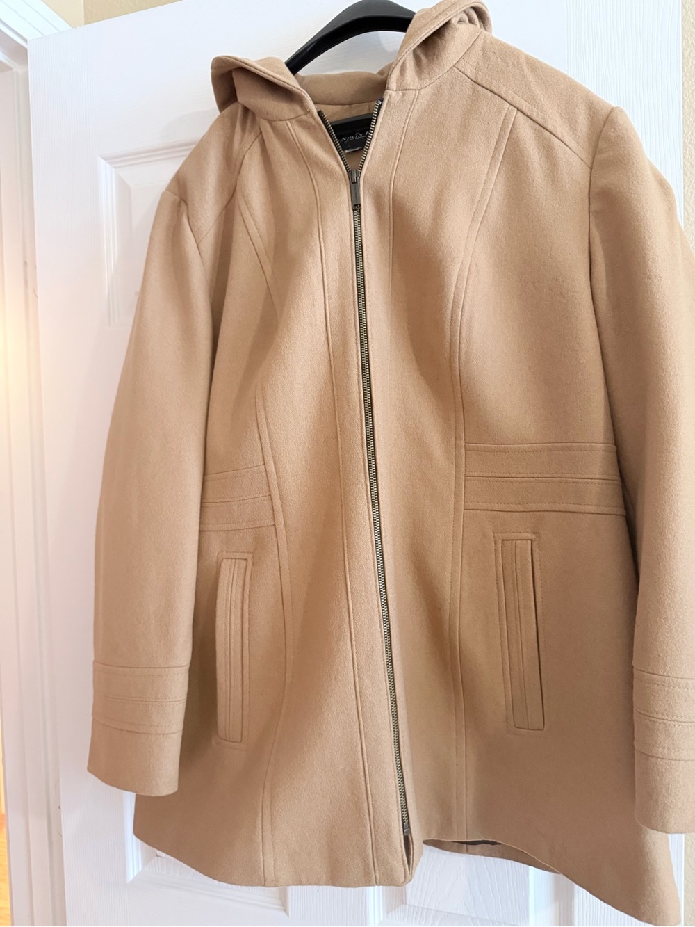 London Fog Hooded Pea Coat in Camel